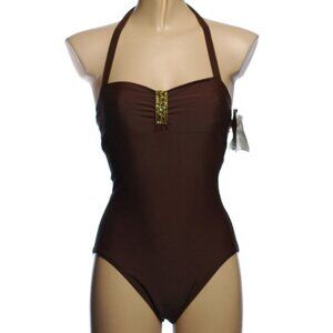 Style & Co Brown Beaded 1 Piece Swimsuit - Sz 8 - NEW